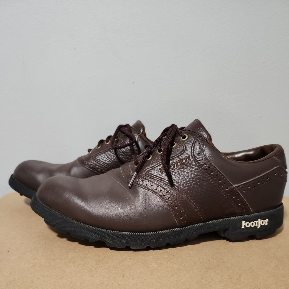 Footjoy Greenjoys Mens 8.5 Golf Shoes Soft Spikes Brown Leather 45507 Outdoors *